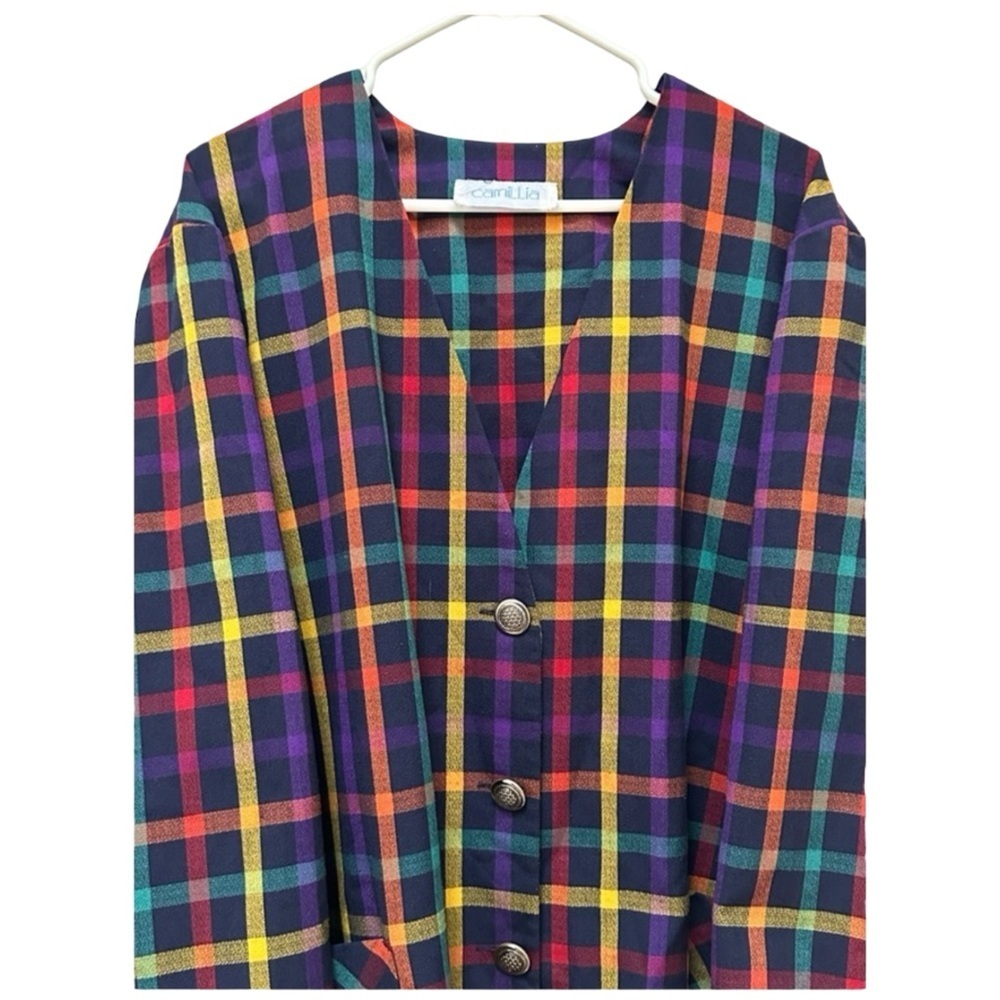 Vintage Camilia Plaid Lightweight Blazer With Pockets PTP 27” - Picture 6 of 10